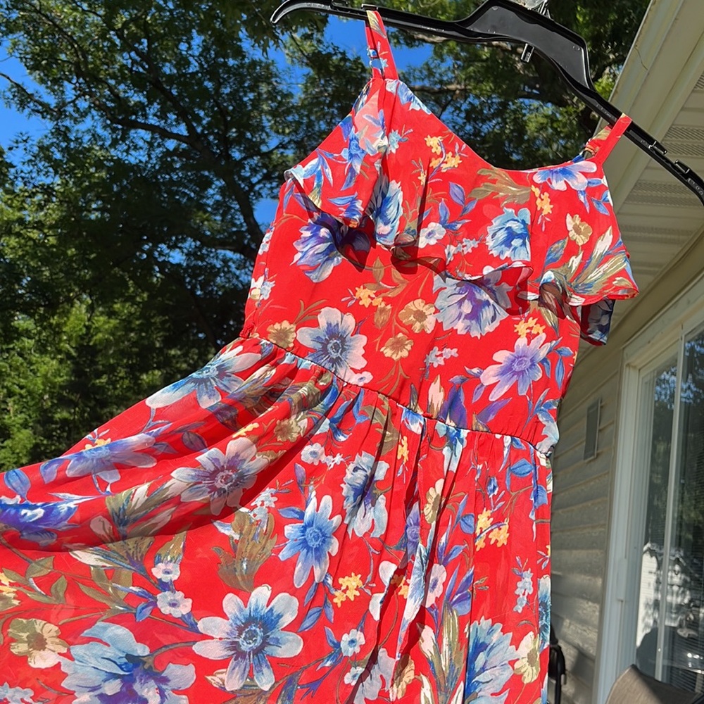 Red Floral High-Low Dress with Shorts Romper Girls' Size 12 Iz Byer Girl